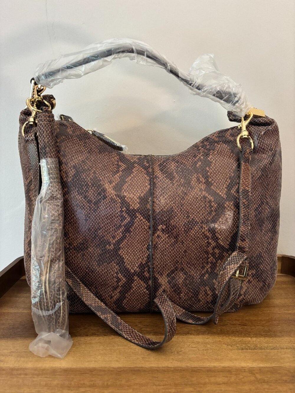 G.I.L.I Got It Love it Milano Large Brown Black Python Embossed Leather Hobo Bag